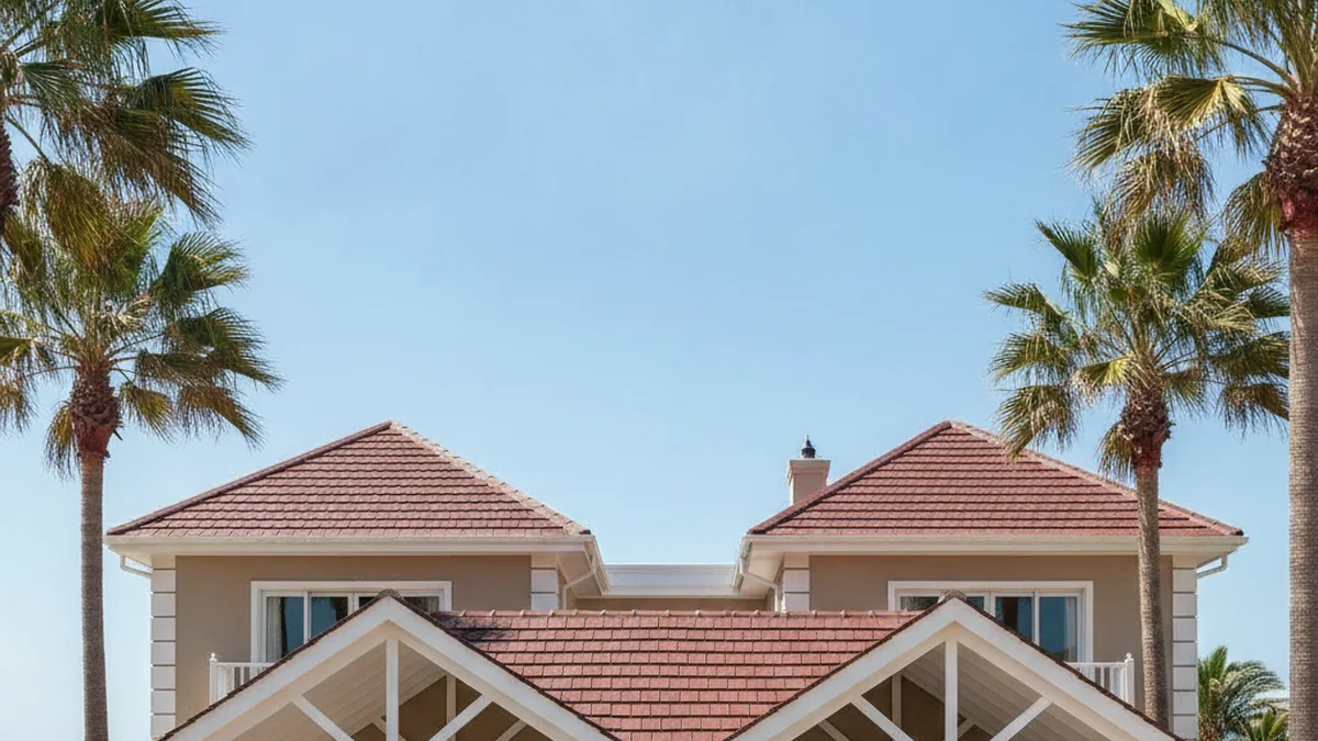 Pitched gable-roof carport matching the tiled roof of a subtropical Durban coastal house